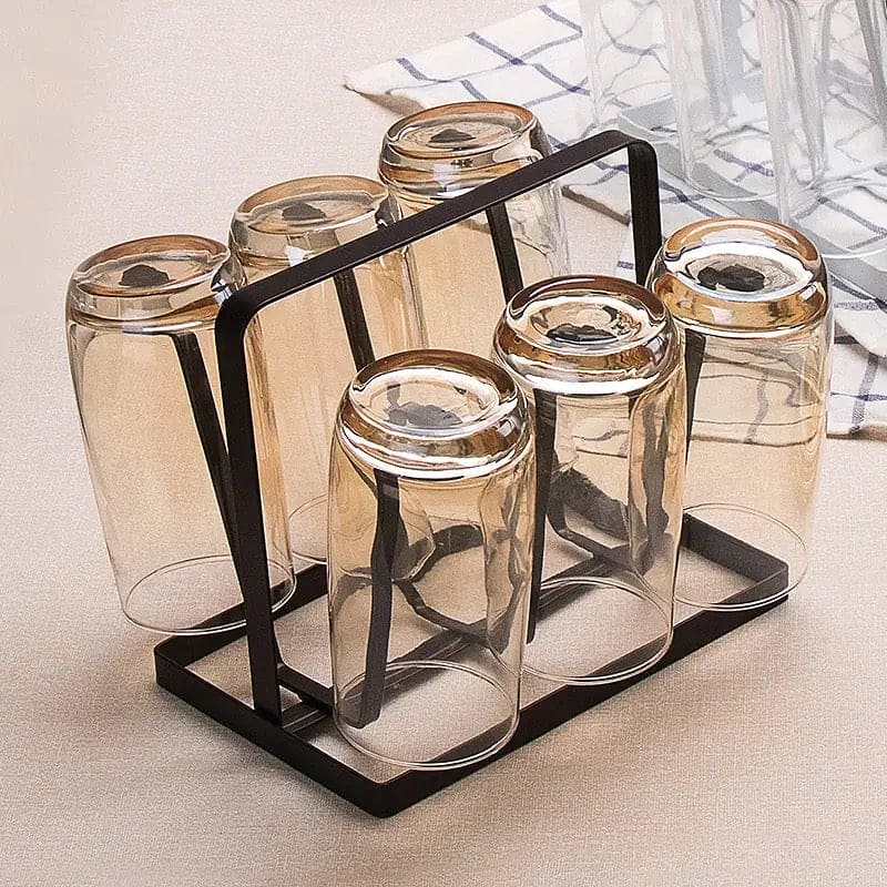 Iron Glass Stand, 6 Hooks Cups Mug Glass Stand Holder, Metal Cup Drying Rack Shelf, Cup Hanging Drainer, Upside Down Cup Drain Rack, Countertop Cup Holder for Bottle, Glass, Mug, Non-Slip Mugs Bottles Organizer For Kitchen Iron Glass Stand, 6 Hooks Cups Mug Glass Stand Holder, Metal Cup Drying Rack Shelf, Cup Hanging Drainer, Upside Down Cup Drain Rack, Countertop Cup Holder for Bottle, Glass, Mug, Non-Slip Mugs Bottles Organizer For Kitchen
